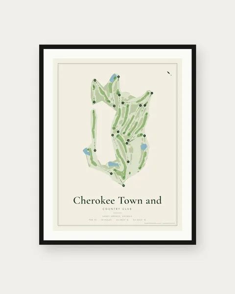 Cherokee Town and Country Club (South) golf course map print