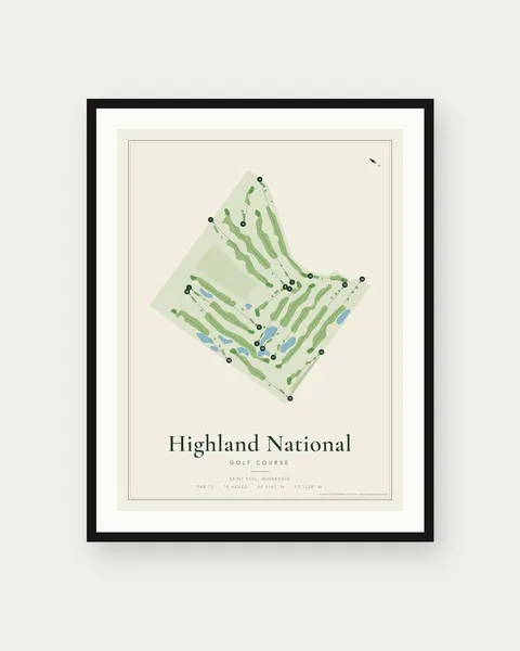 Highland National Golf Course golf course map print