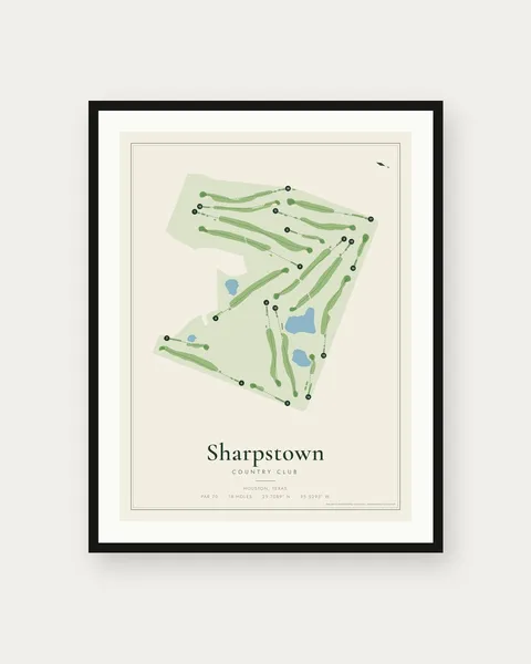 Sharpstown Country Club golf course map print