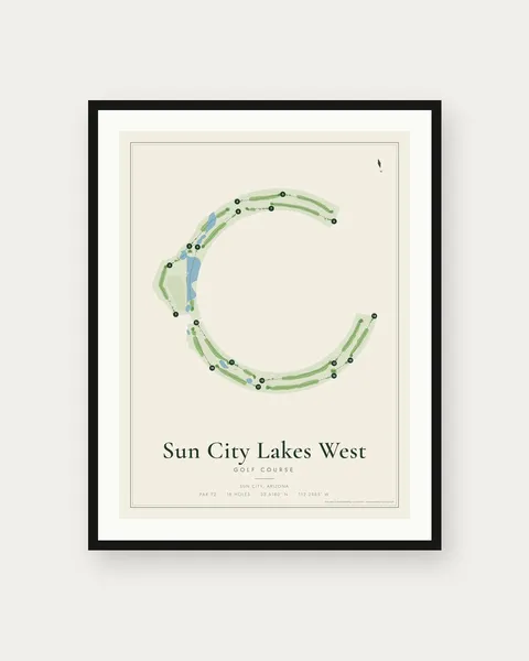 Sun City Lakes West Golf Course golf course map print