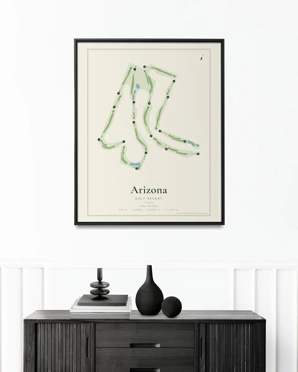 Arizona Golf Resort golf course map print framed on a wall