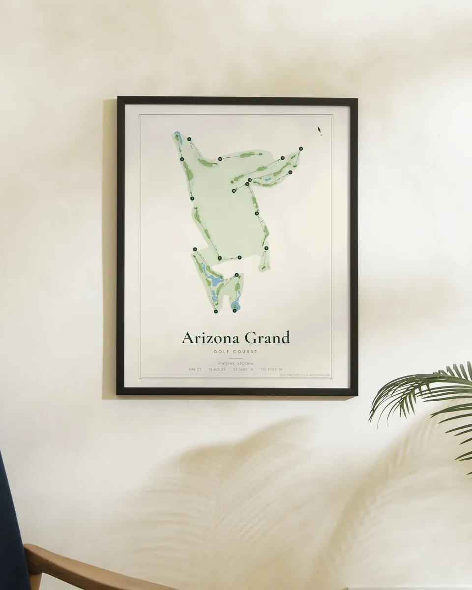 Arizona Grand Golf Course golf course map print framed on a wall