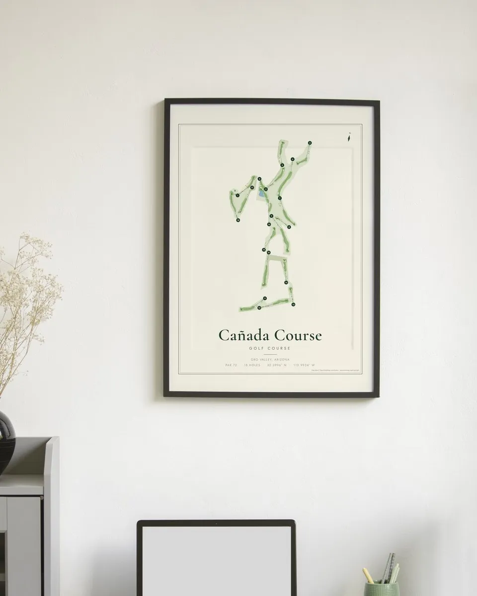 Cañada Course golf course map print framed on a wall