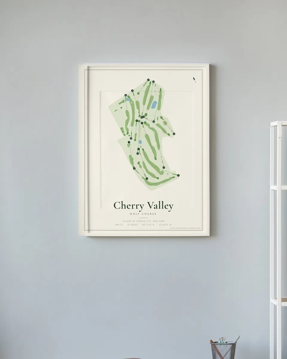 Cherry Valley Golf Course golf course map print framed on a wall