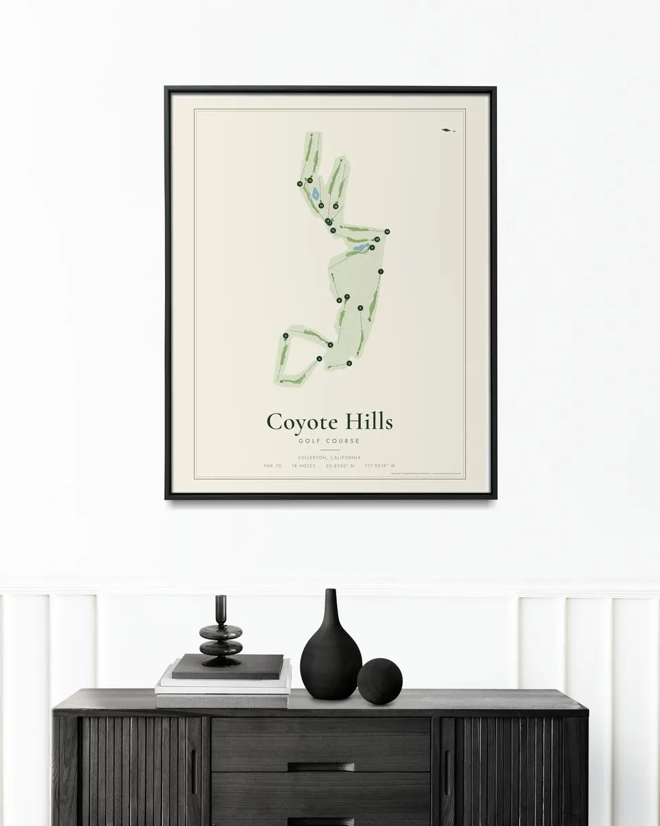Coyote Hills Golf Course golf course map print framed on a wall