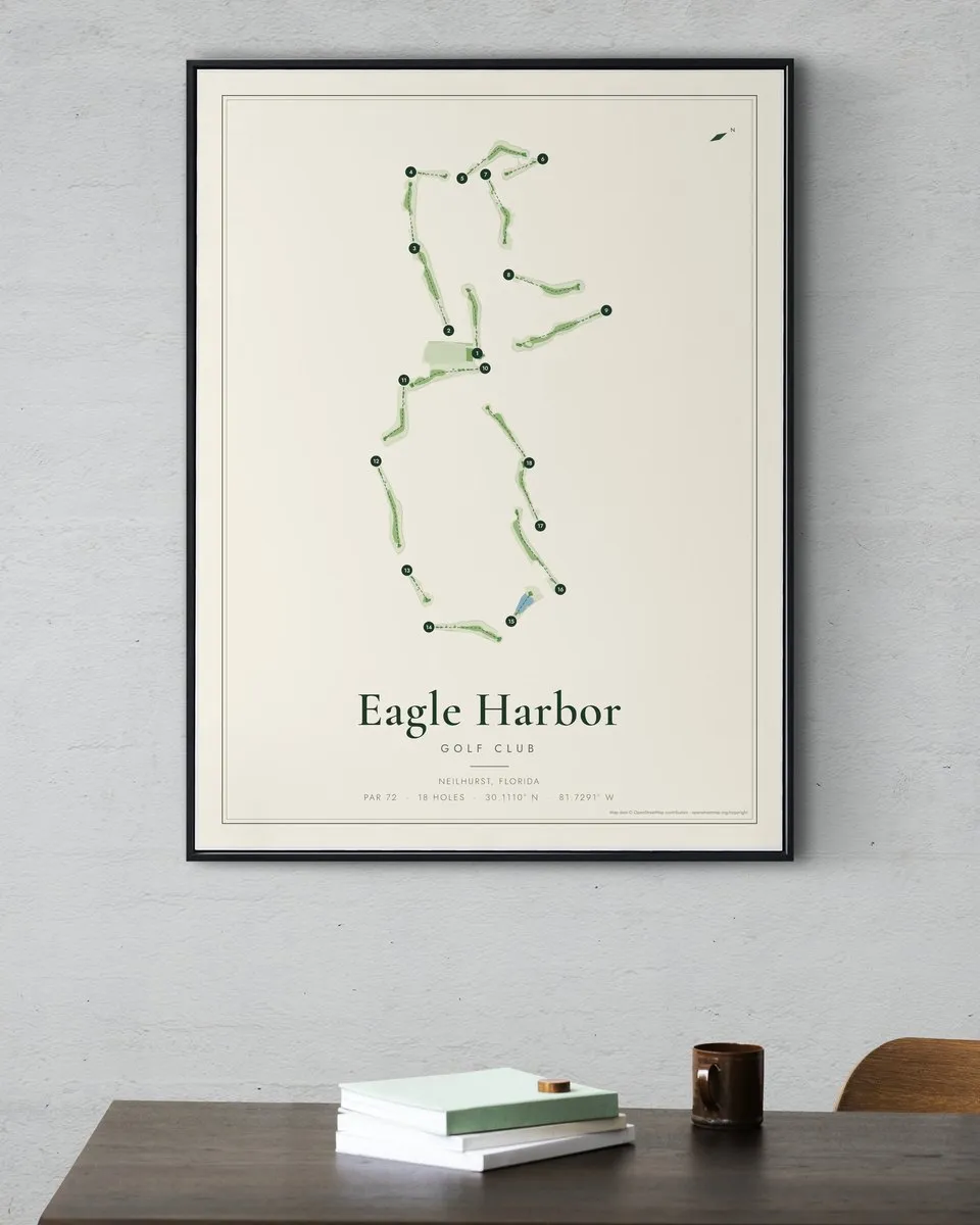 Eagle Harbor Golf Club golf course map print framed on a wall