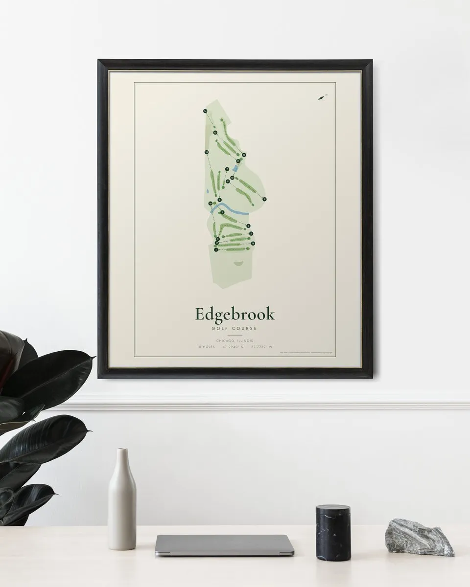 Edgebrook Golf Course golf course map print framed on a wall