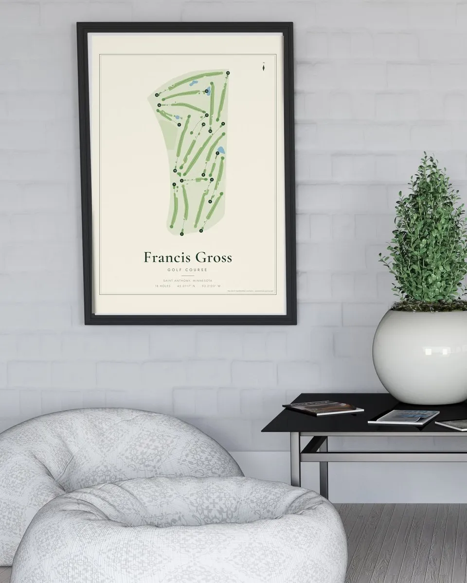 Francis Gross Golf Course golf course map print framed on a wall