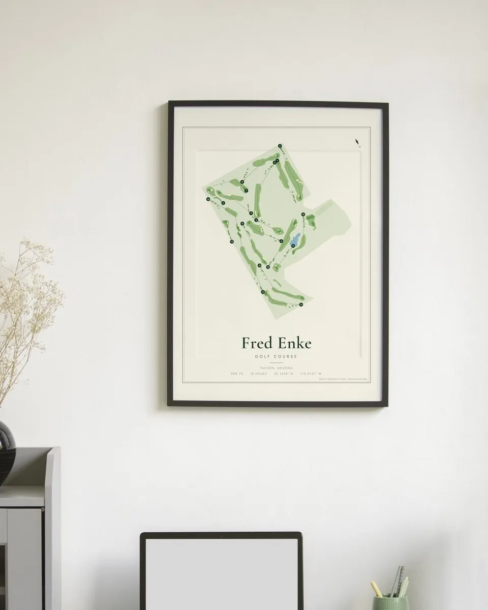 Fred Enke Golf Course golf course map print framed on a wall