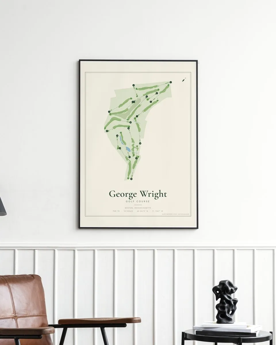 George Wright Golf Course golf course map print framed on a wall