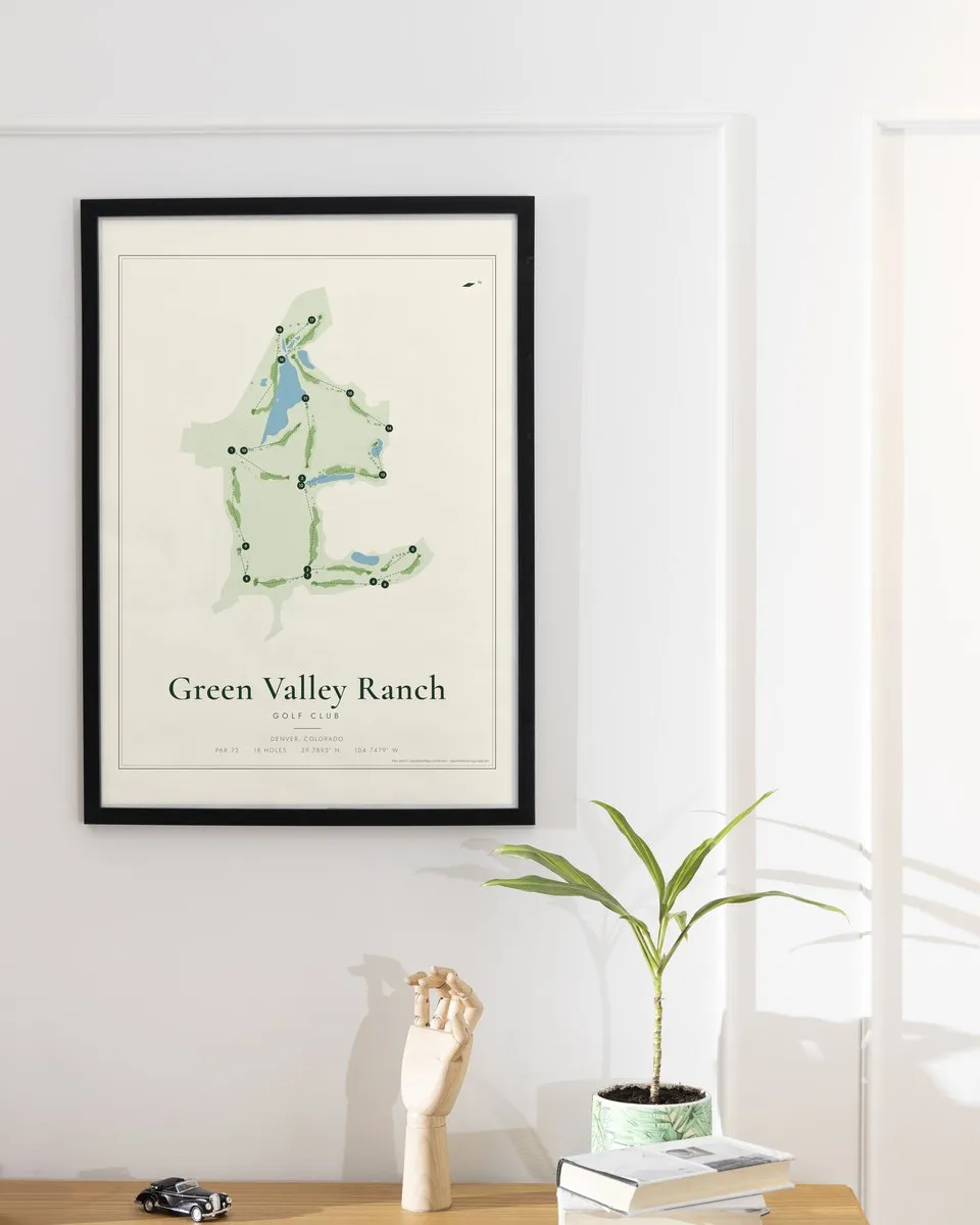 Green Valley Ranch Golf Club golf course map print framed on a wall