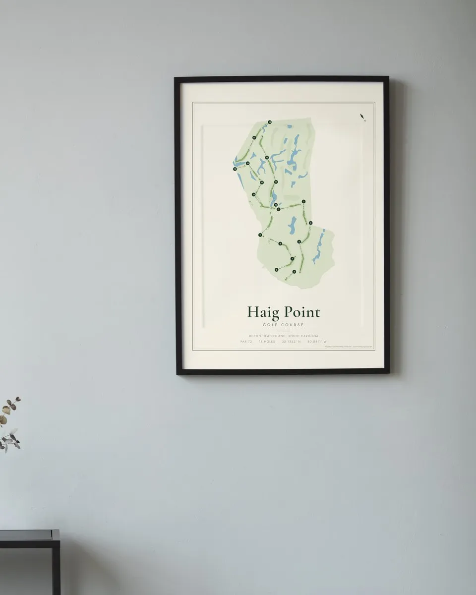 Haig Point golf course map print framed on a wall