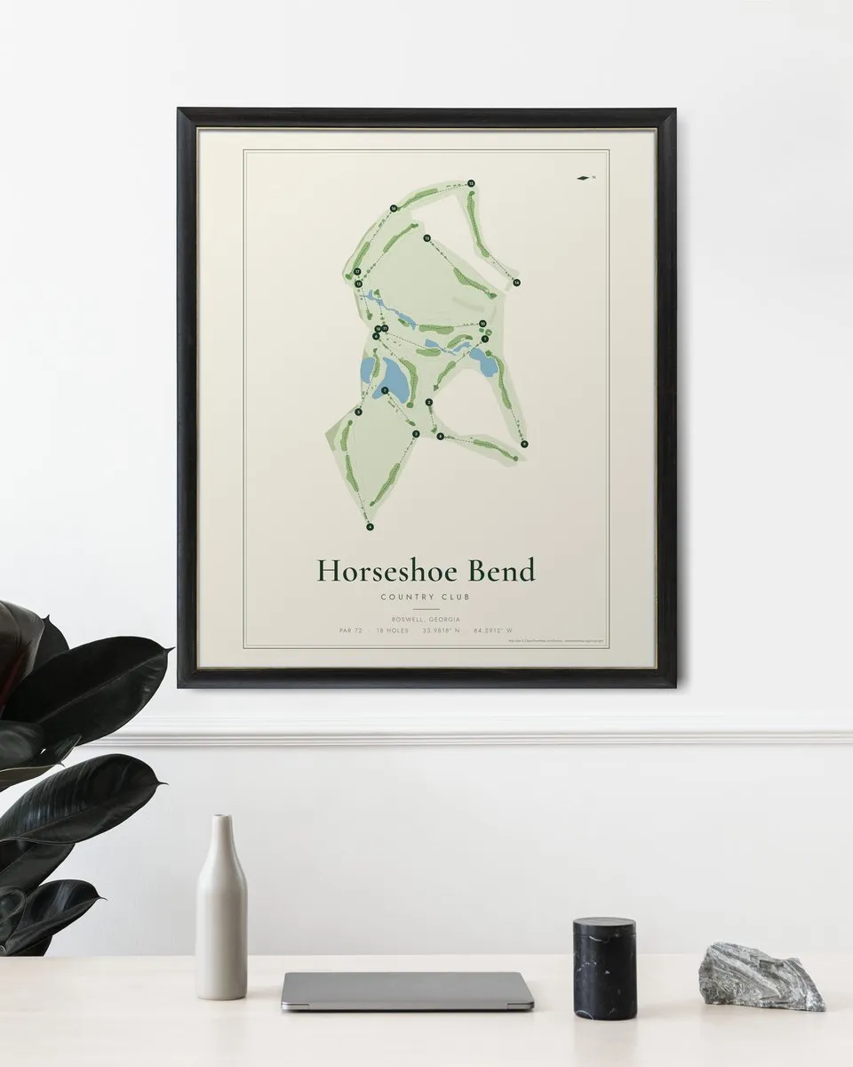Horseshoe Bend Country Club golf course map print framed on a wall
