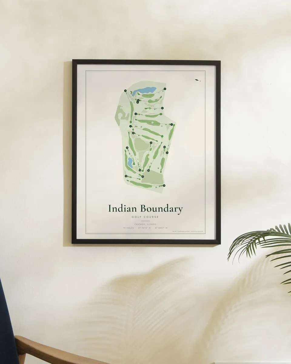 Indian Boundary Golf Course golf course map print framed on a wall