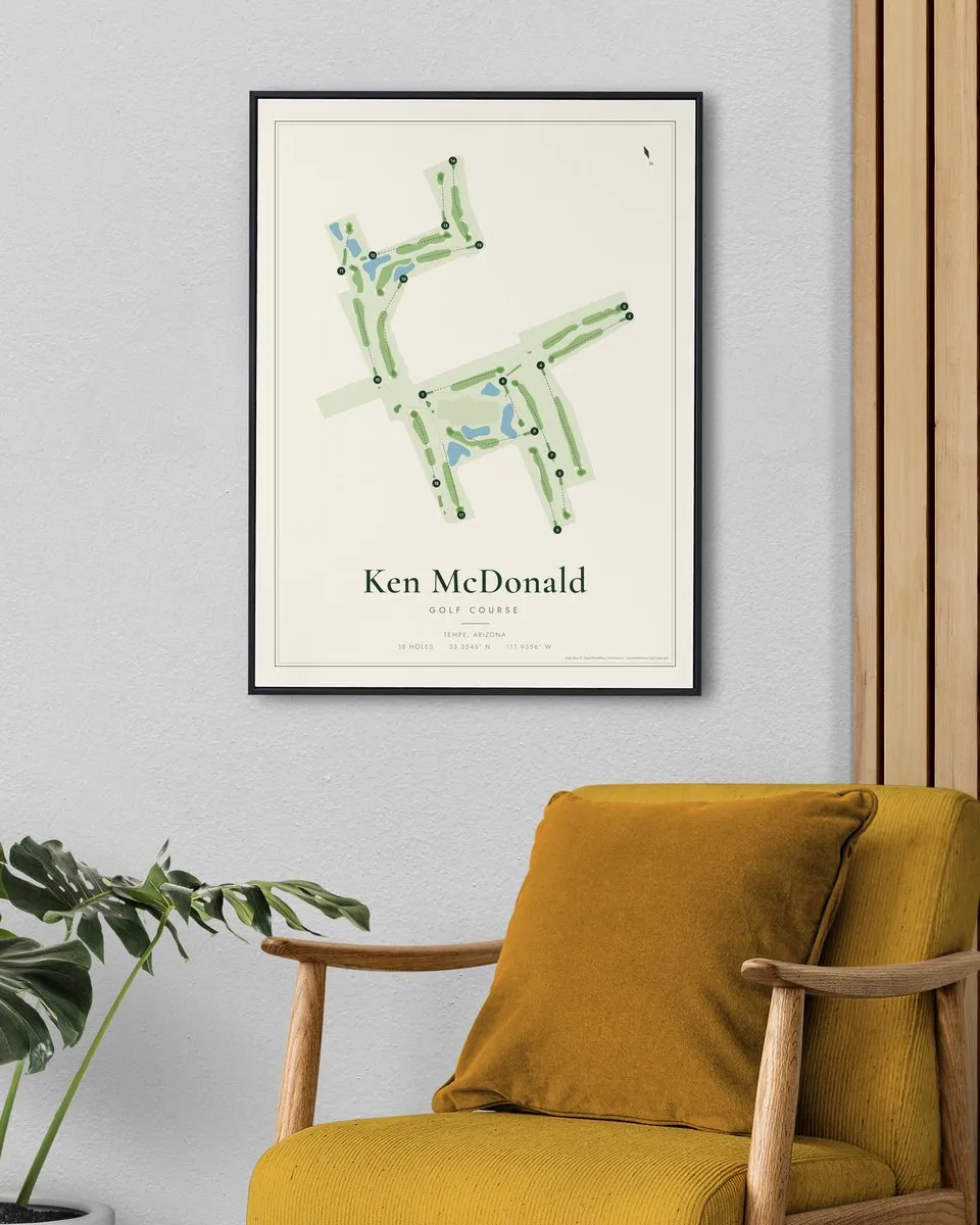 Ken McDonald Golf Course golf course map print framed on a wall