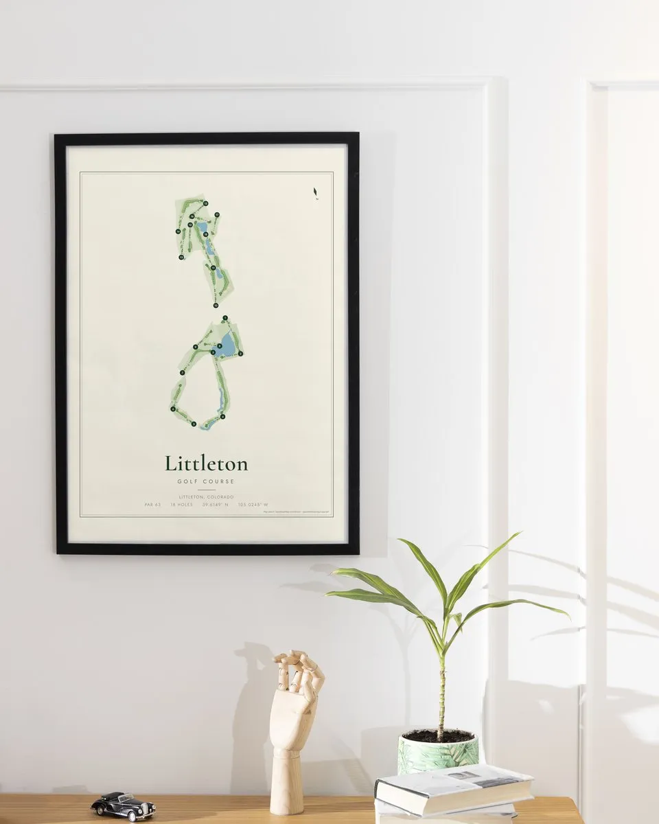 Littleton Golf Course golf course map print framed on a wall