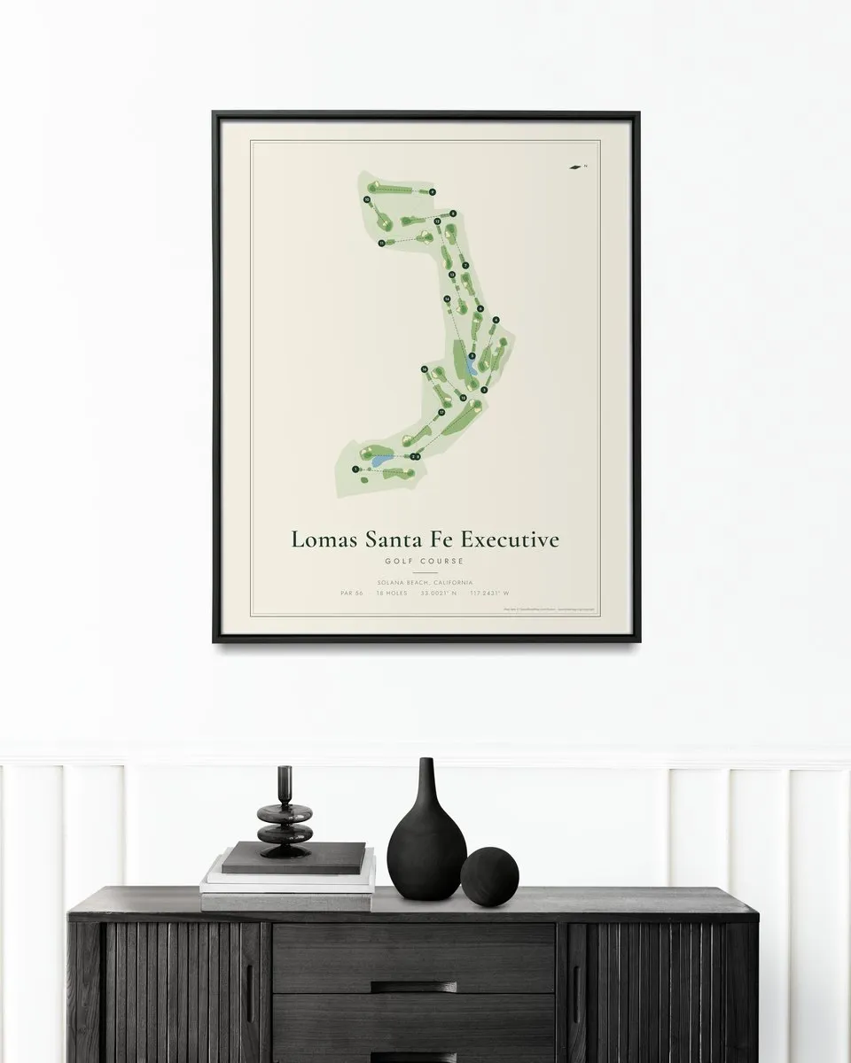 Lomas Santa Fe Executive Golf Course golf course map print framed on a wall