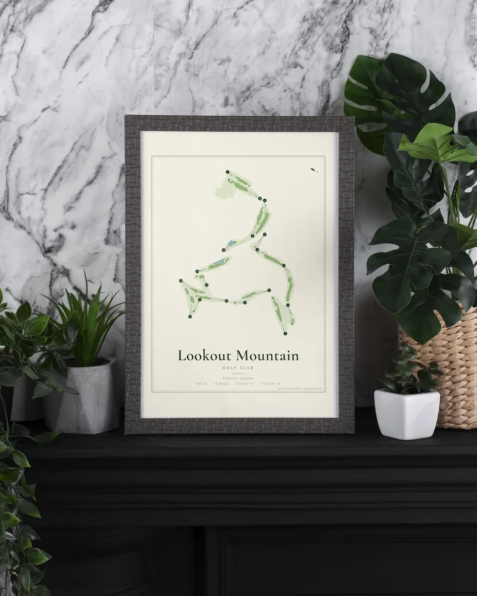 Lookout Mountain Golf Club golf course map print framed on a wall