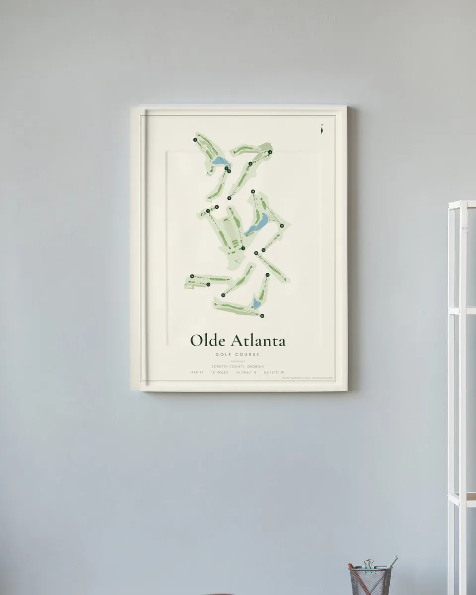 Olde Atlanta Golf Course golf course map print framed on a wall