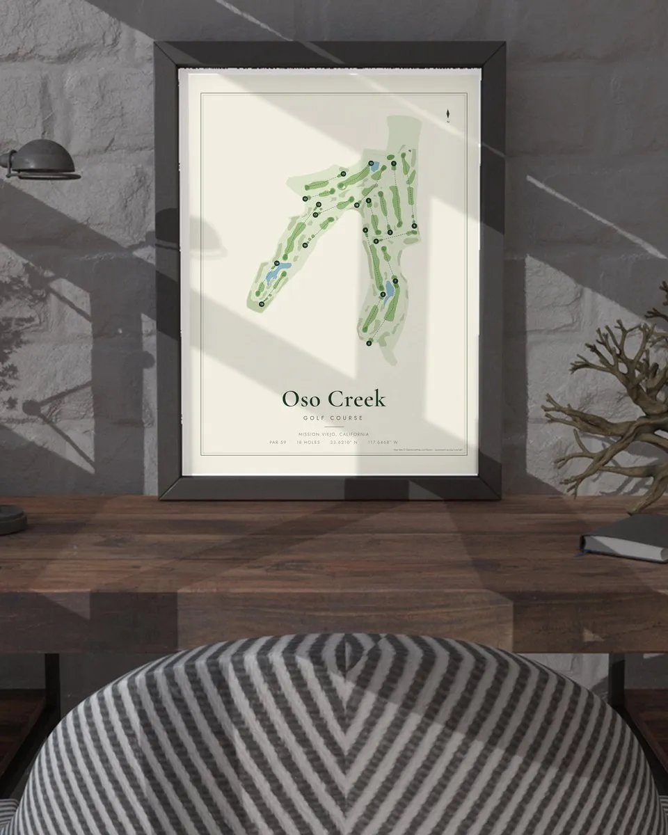 Oso Creek Golf Course golf course map print framed on a wall