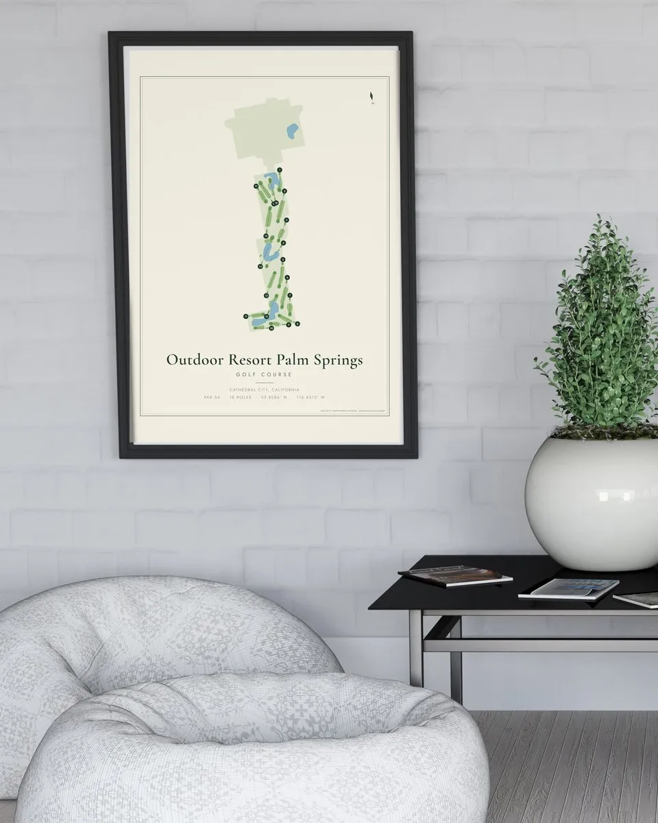 Outdoor Resort Palm Springs golf course map print framed on a wall