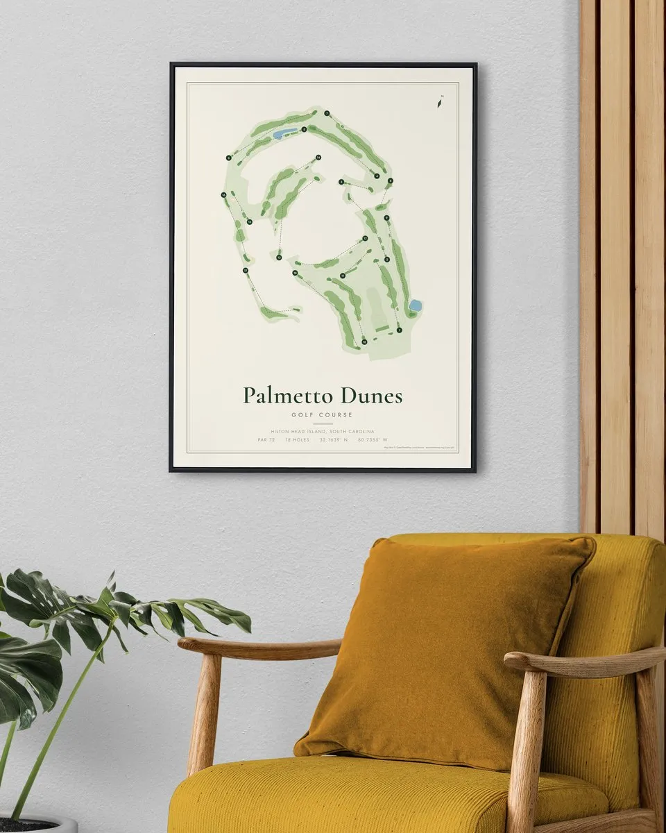 Palmetto Dunes - Arthur Hills Golf Course golf course map print framed on a wall
