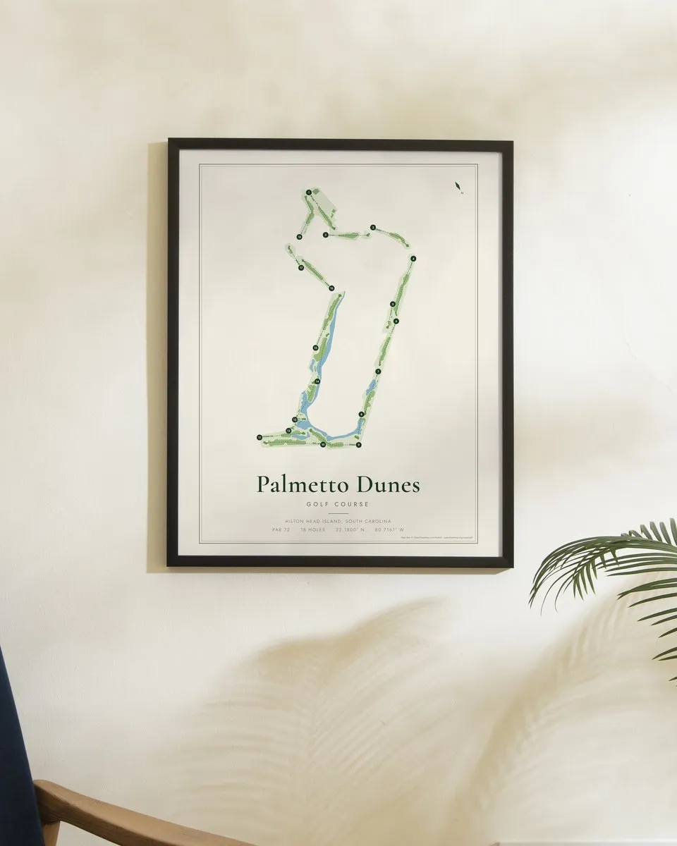 Palmetto Dunes - Robert Trent Jones Golf Course golf course map print framed on a wall
