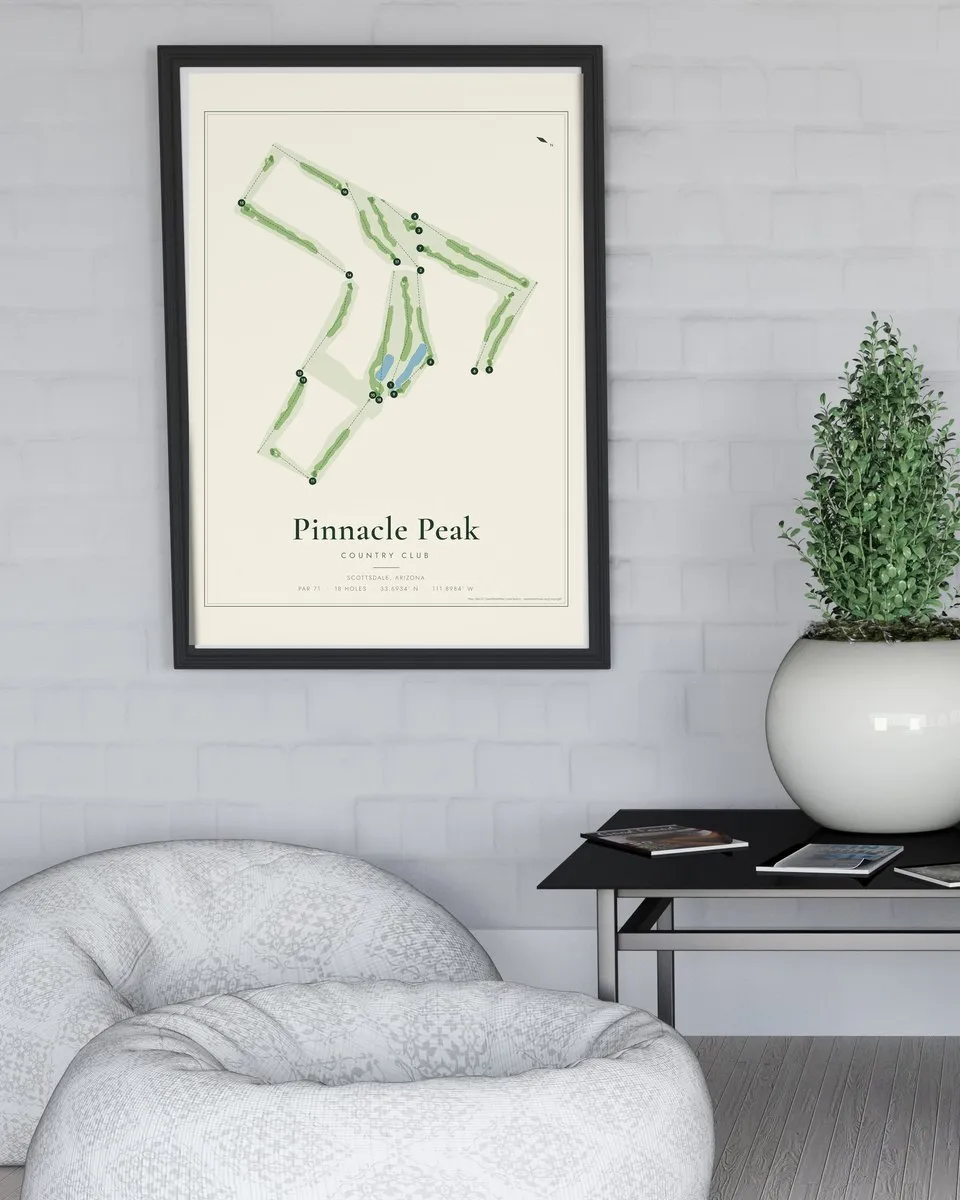 Pinnacle Peak Country Club golf course map print framed on a wall