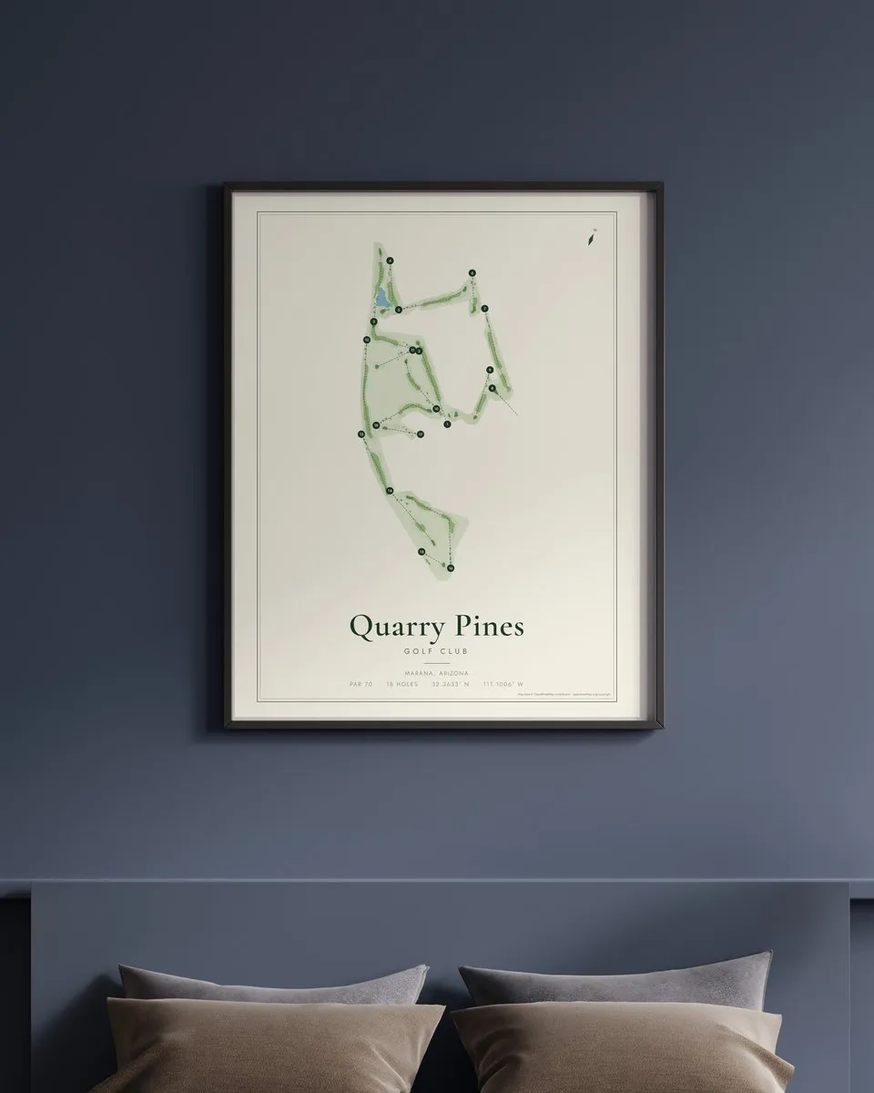 Quarry Pines Golf Club golf course map print framed on a wall