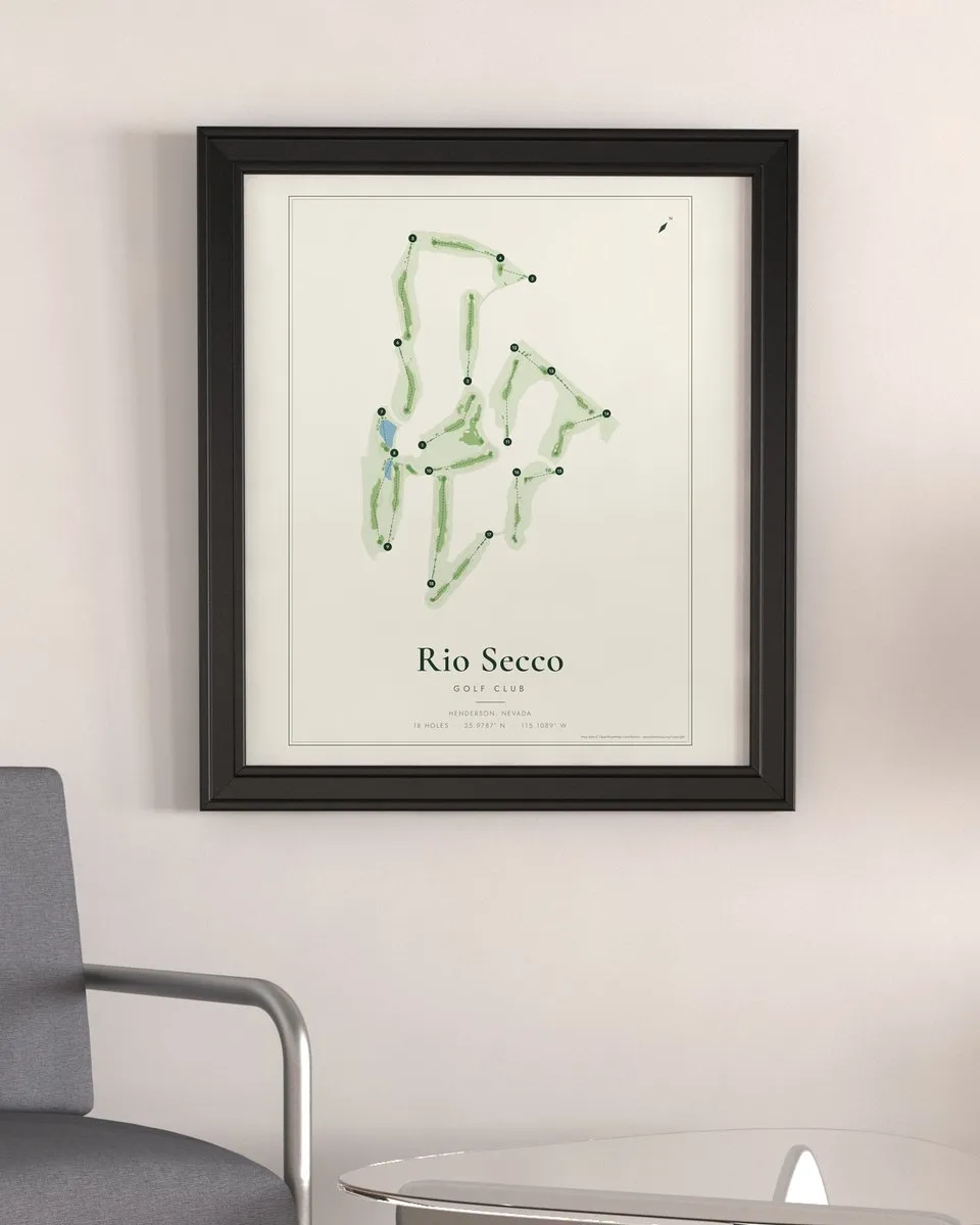 Rio Secco Golf Club golf course map print framed on a wall
