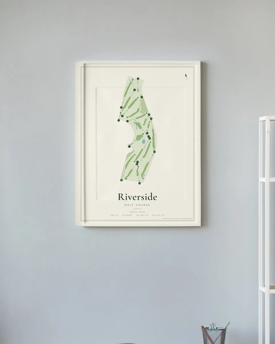 Riverside Golf Course golf course map print framed on a wall