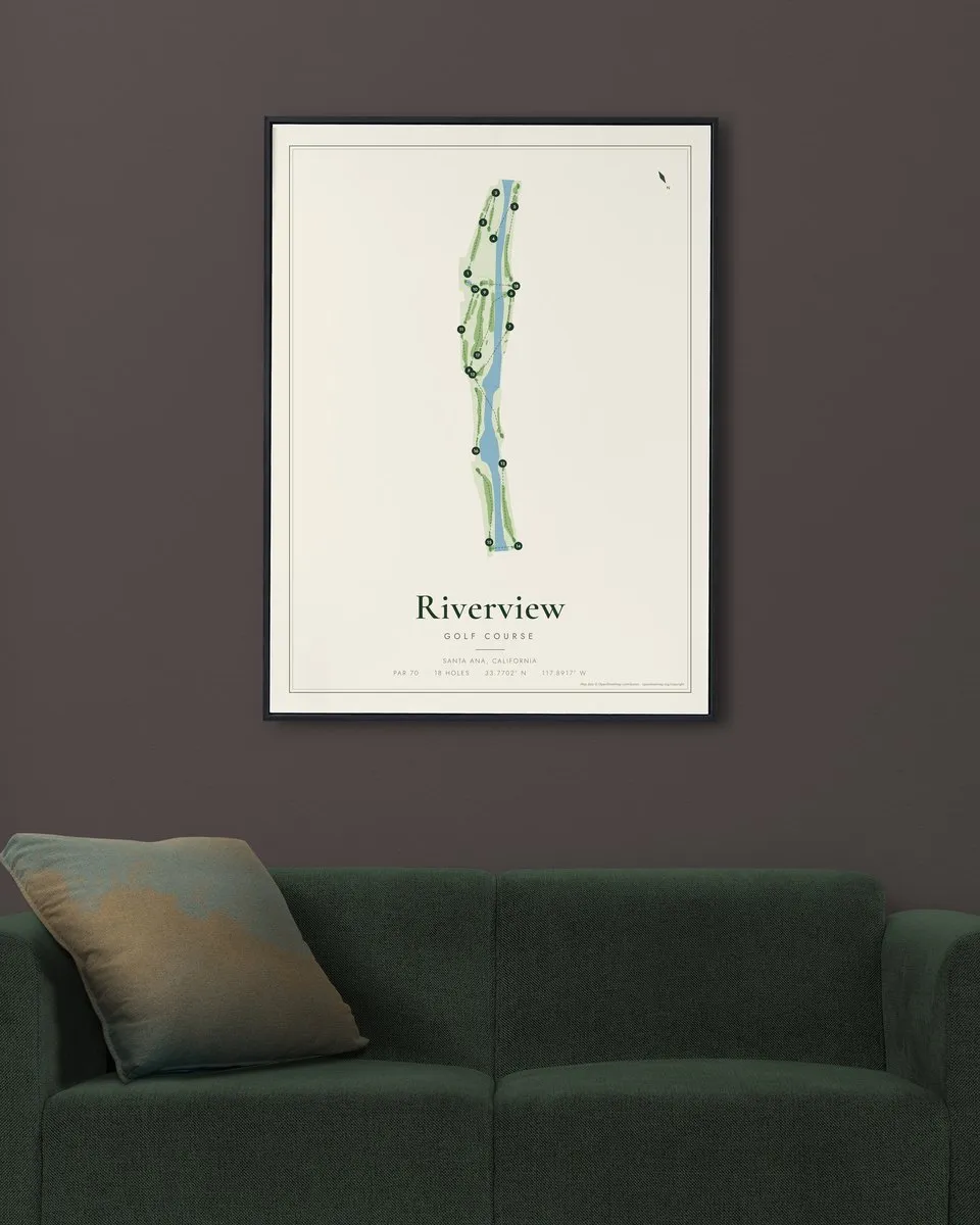 Riverview Golf Course golf course map print framed on a wall