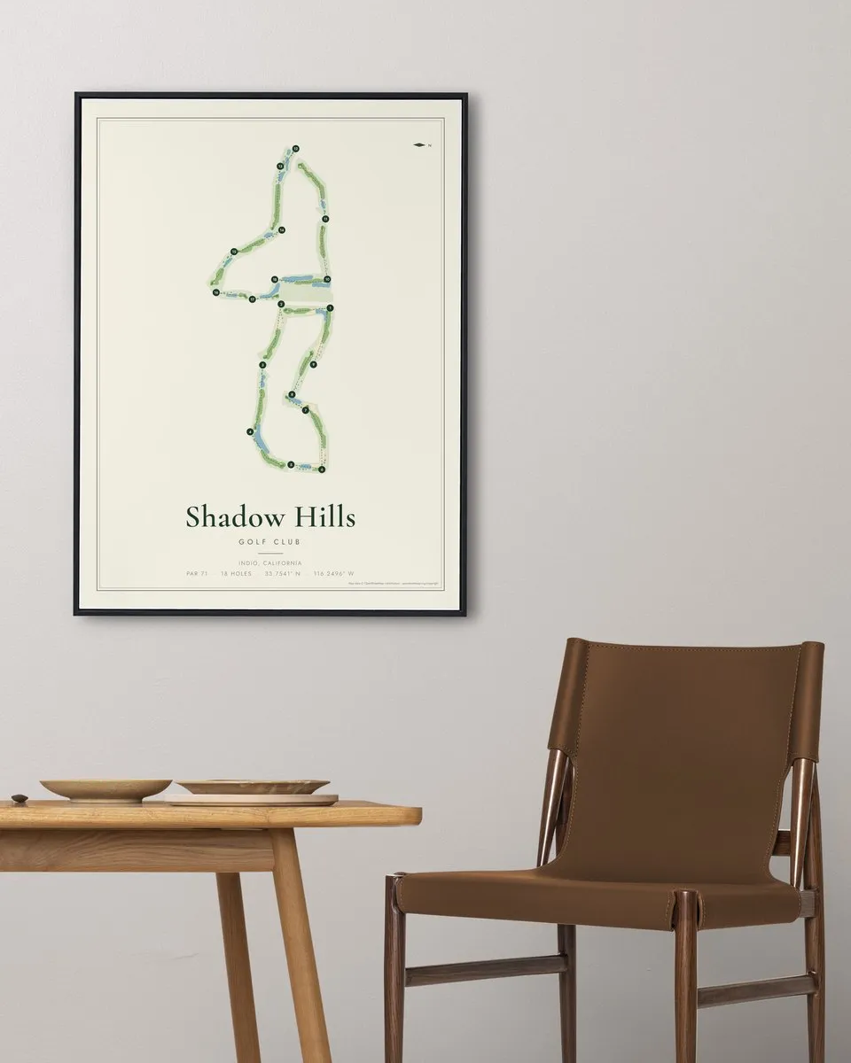 Shadow Hills Golf Club - South Course golf course map print framed on a wall
