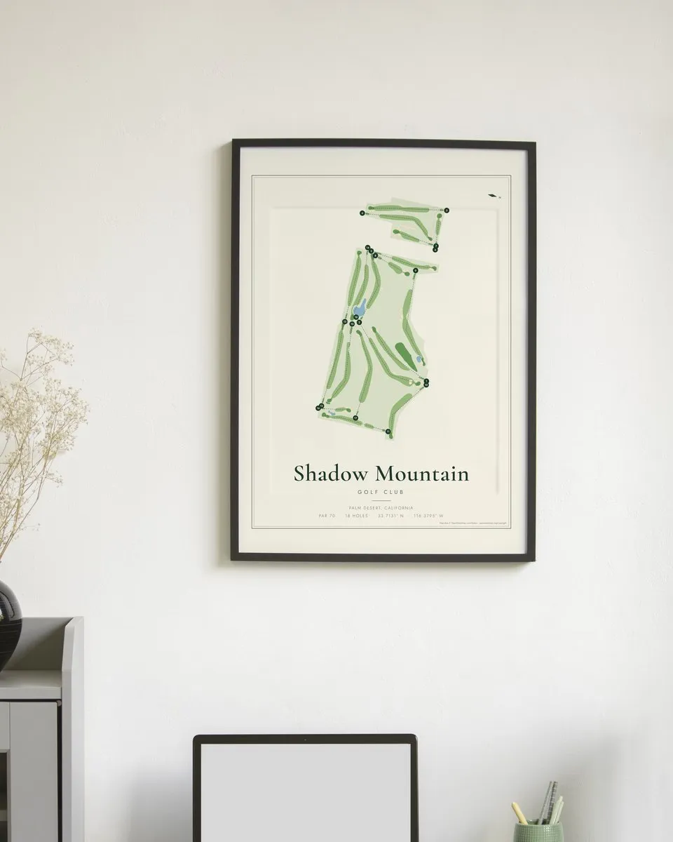 Shadow Mountain Golf Club golf course map print framed on a wall