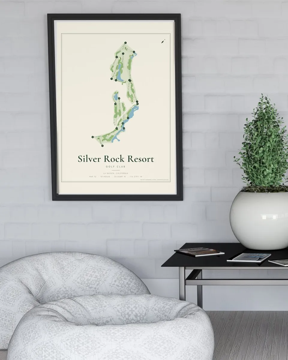Silver Rock Resort Golf Club golf course map print framed on a wall