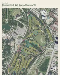 Hermann Park Golf Course map print, map check on an aerial photo
