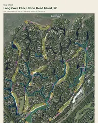 Long Cove Club map print, map check on an aerial photo