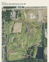 Sanctuary Lake Golf Course map print, map check on an aerial photo