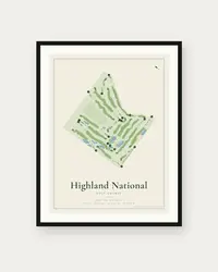 Highland National Golf Course map print, framed poster