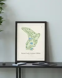 Barton Creek Crenshaw Cliffside map print, framed in a room