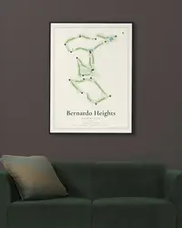 Bernardo Heights Country Club map print, framed in a room