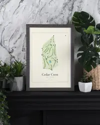 Cedar Crest Golf Course map print, framed in a room