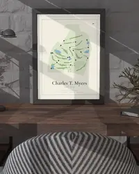 Charles T. Myers Golf Club map print, framed in a room