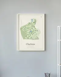 Charlotte Country Club map print, framed in a room