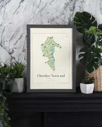 Cherokee Town and Country Club (North) map print, framed in a room