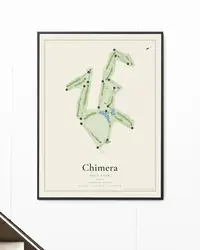 Chimera Golf Club map print, framed in a room