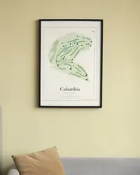 Columbia Golf Course map print, framed in a room