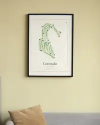 Coronado Golf Course map print, framed in a room