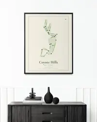 Coyote Hills Golf Course map print, framed in a room