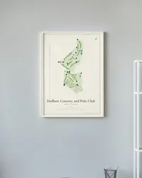 Dedham Country and Polo Club map print, framed in a room